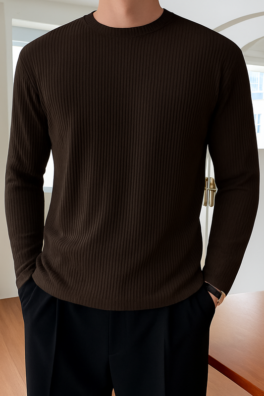 Full Sleeve Rib T-Shirt- Coffee