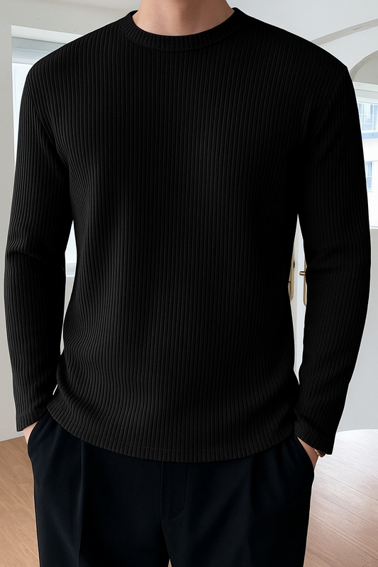 Full Sleeve Rib T-Shirt- Black