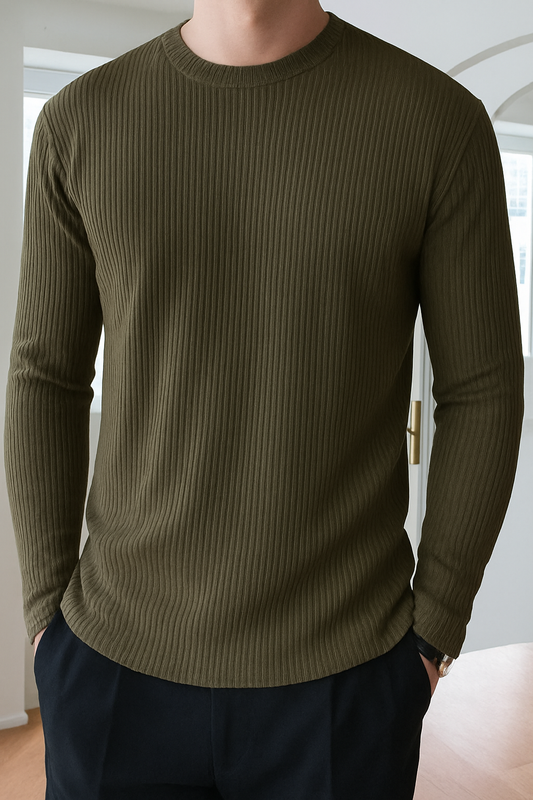 Full Sleeve Rib T-Shirt- Olive